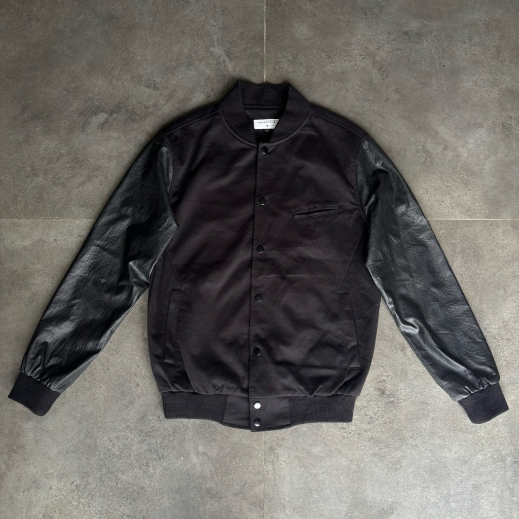 Attion Leather Varsity Bomber Jacket Man