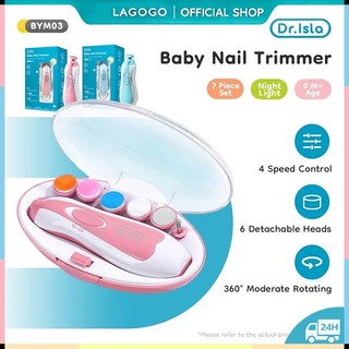 Dr.isla Gunting Kuku Bayi Elektrik Lampu LED Kebisingan Rendah 4 Kecepatan Perlengkapan Bayi BYM03