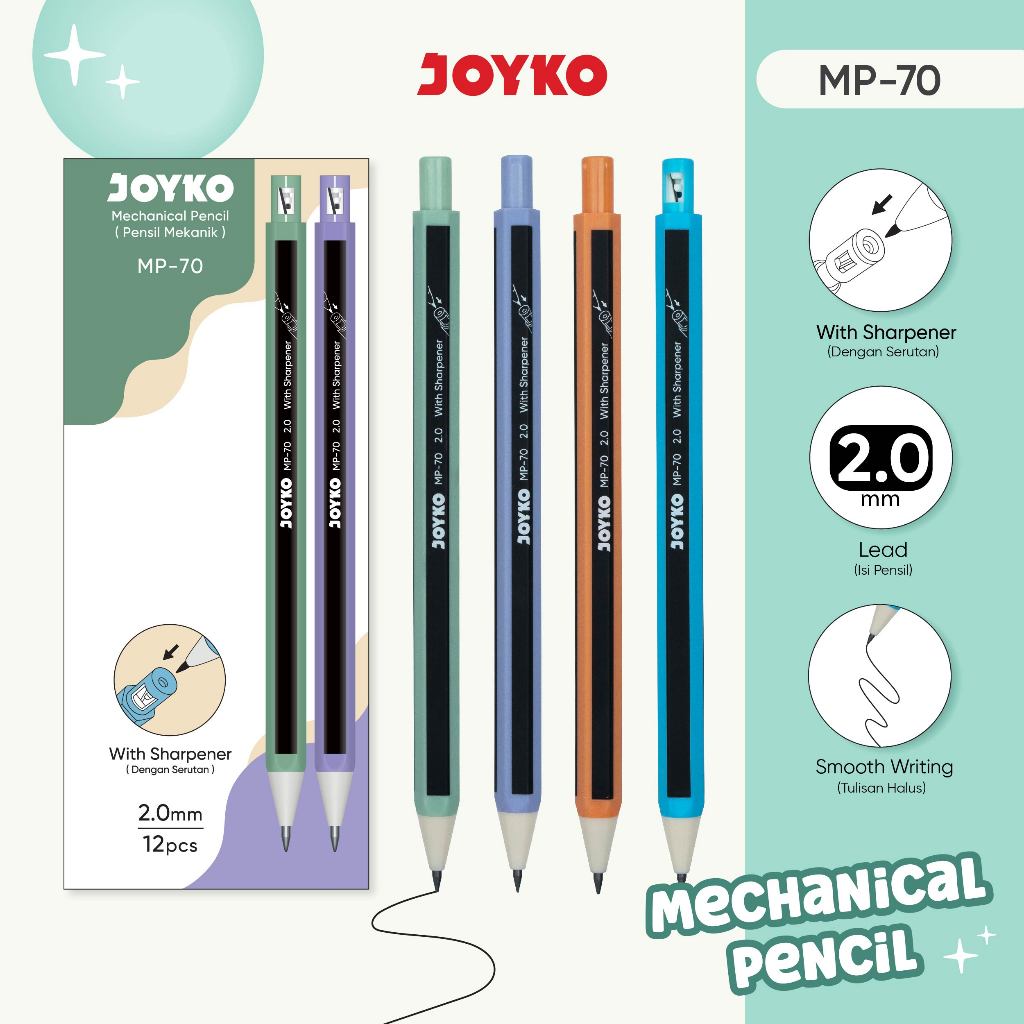 JOYKO MECHANICAL PENCIL 2.0MM CLICKER MECHANICAL PENCIL 2.0 THICK JOYKO PRINT MP-70 DOZEN กล่อง [12 