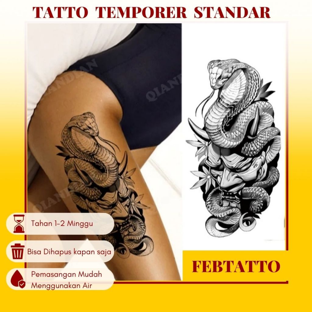 รอยสักชั่วคราวขนาด 21cmx11cm Aesthetic Tattoo Motif ชั่วคราว Tattoo สติกเกอร์ฮาลาลขายส่ง Snake Motif