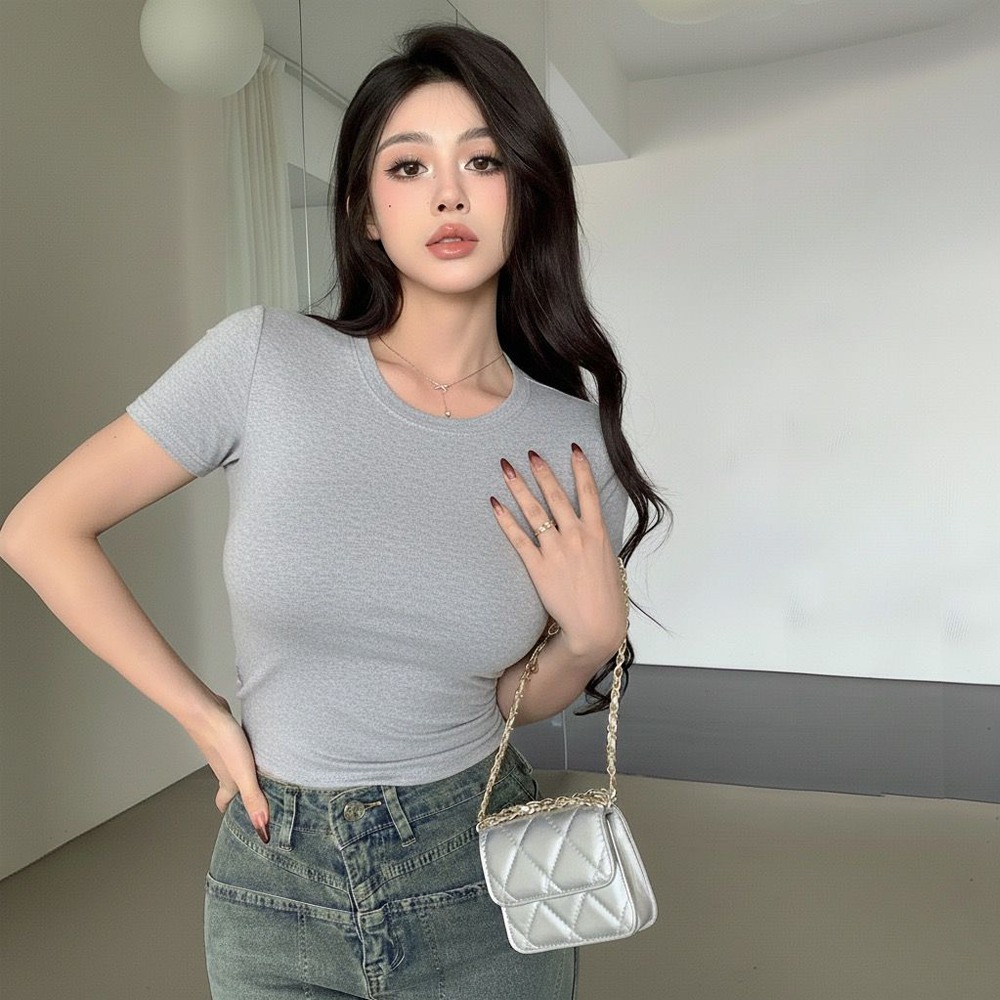 PLATINUM WORLD เสื้อครอปถักธรรมดา O คอ Fit Body - เสื้อเชิ้ตธรรมดาผู้หญิง G3