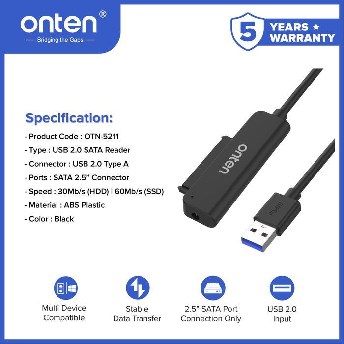Onten USB 2.0 ถึง SATA Cable 2.5 นิ้ว SSD HDD Reader OTN-5211
