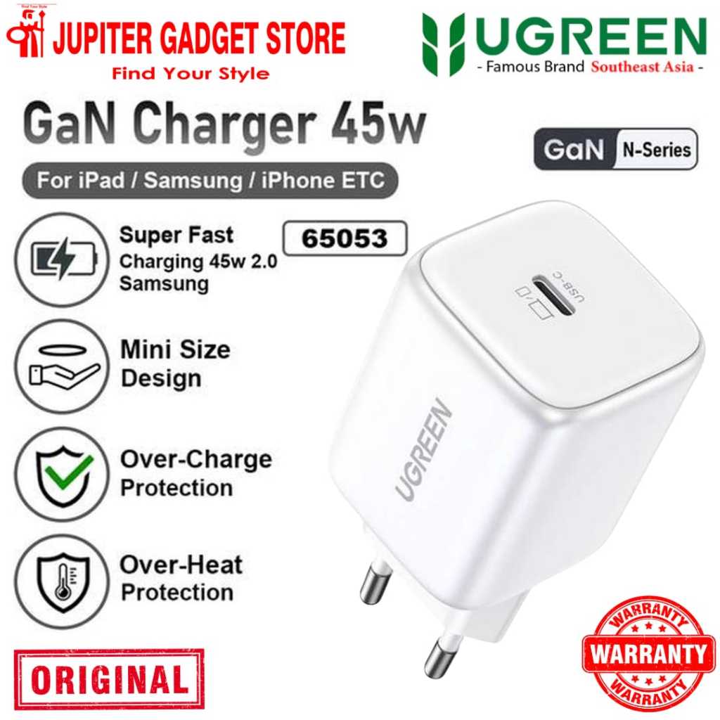 Ugreen 65053 เครื่องชาร์จติดผนัง GaN 45W USB-C - สีขาว