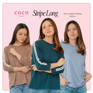 Atasan Wanita Kaos Lengan Panjang Stripe Long Sleeve Top Hijab Oversize Korean Sporty Style Cotton Combed Premium Basic Polos Fit Katun Nyaman Keren Casual Baju