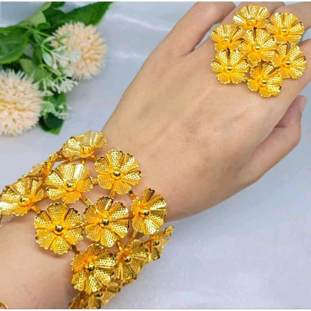 KENDARI FLOWER BRACELET 24K GOLD PLATED ฟรีแหวน