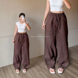 BYACLOTH - Celi Barrel Pants - Celana Panjang Wide Leg Dengan Wrinkle - Adjustable Wide Pants - Celana Panjang Wanita Sporty Stretwear