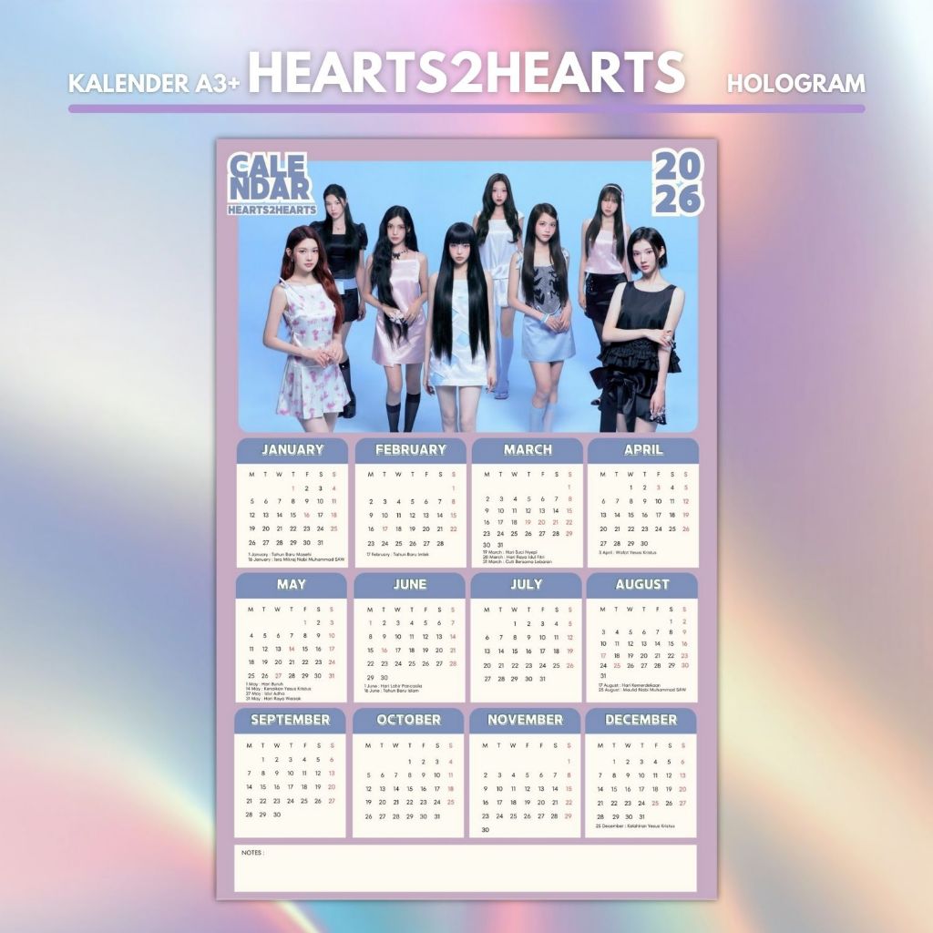 HOLOGRAM 2026 CALENDAR HEARTS2HEARTS IDOL KPOP UNOFFICIAL H2H CARMEN JIWOO STELLA JUUN ANA IAN YEON