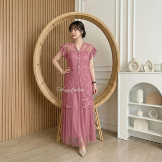 KAMILA dress long vest brokat lace / maxi dress pesta natal kondangan wanita terbaru / inne+outer