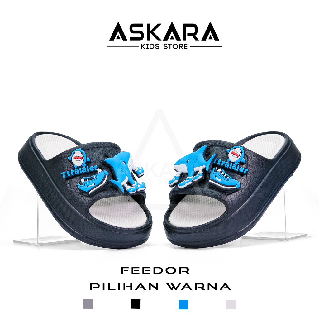 ใหม่ FEDOR - รองเท้าแตะเด็กผู้ชาย Shark Attack Slide กันลื่นนุ่มพิเศษ