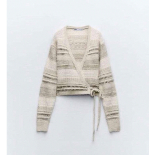 ZARA STRIPED KNITTED WRAPPED CARDIGAN
