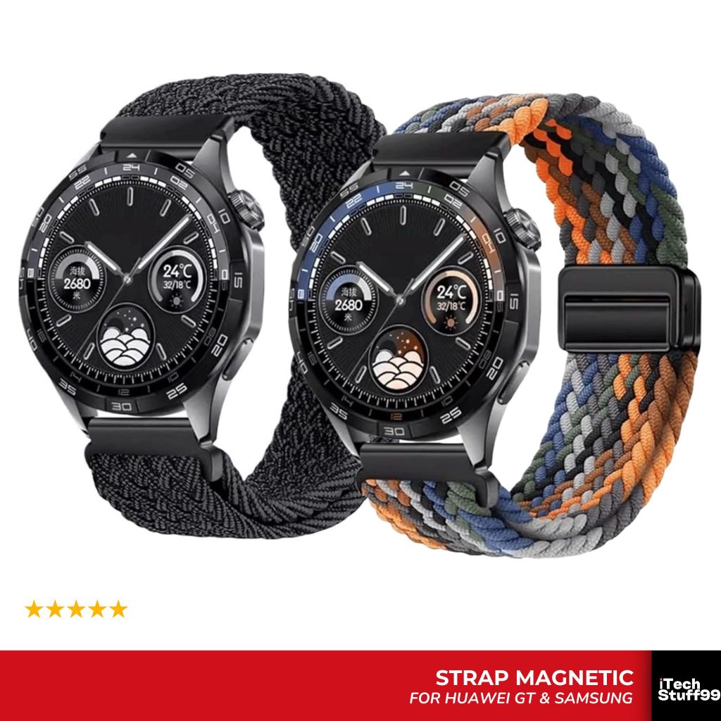 สายรัดหัวเข็มขัด Magnetic Smartwatch ไนลอนถัก 22 มม.Huawei GT4 GT3 GT2 Samsung Watch 6 5 4 3 series