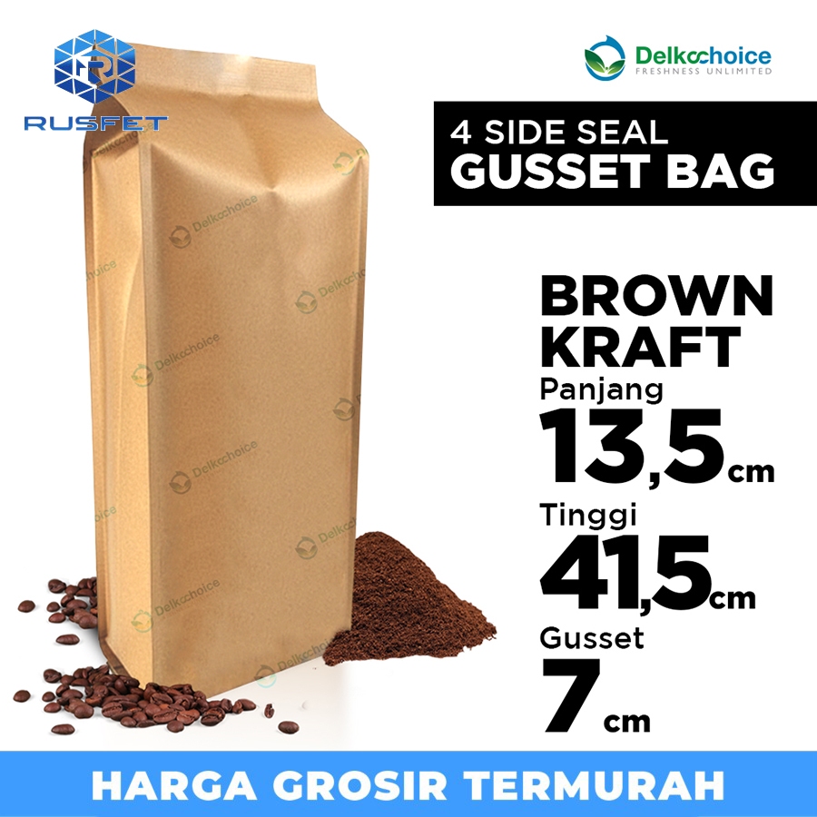 Metalizing Gusset Bag 4 Side Seal Foil 13.5cm x 41.5cm Kraft Coffee Beans Coffee Bag DELKOCHOICE
