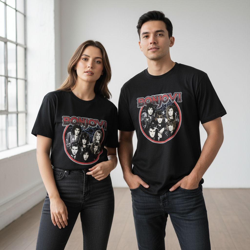 เสื้อยืด BON JOVI สําหรับผู้ชายและผู้หญิง / เสื้อยืด BON JOVI DISTRO / เสื้อผ้า DISTRO สีดําพร้อม BO