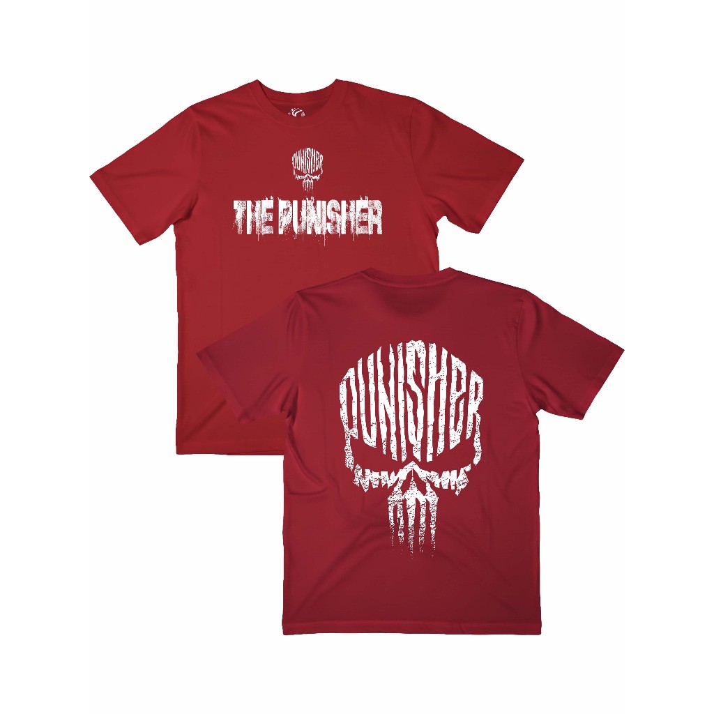 MERAH Mens Distro Premium Cotton Combed DTF T-Shirt | Skull Punisher Vintage Grunge Red Design