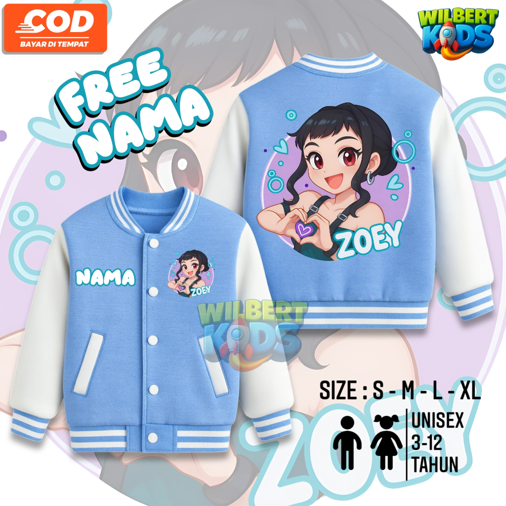 Huntrix Zoey เสื้อแจ็คเก็ตเด็ก Kpop Demon Hunter ตัวละคร / Varsity Kids Kpop Demon Hunter Zoey ชื่อฟ