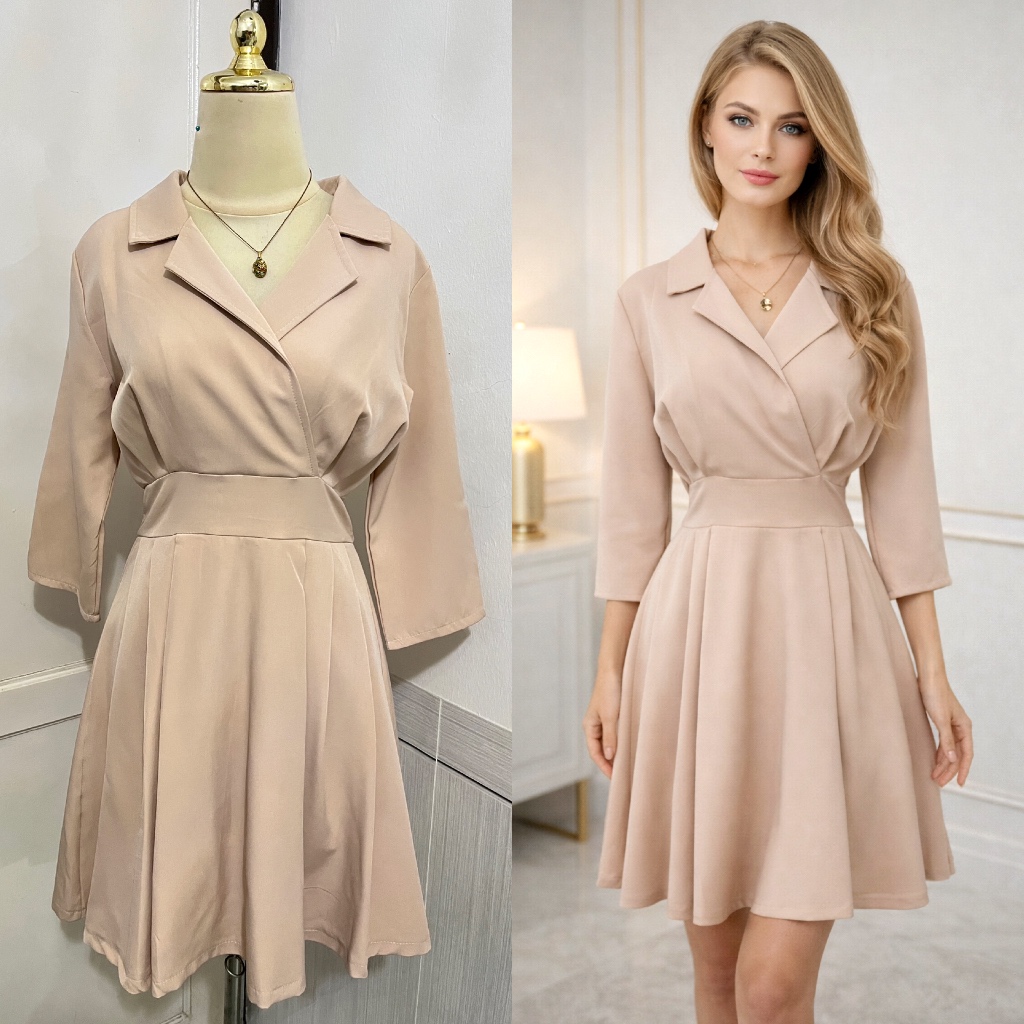 KATUN 12.12 MEGA Premium Dress Cotton Cream Flowy Fit และ Flare รุ่น Padel กระโปรงแขนยาว 7/8