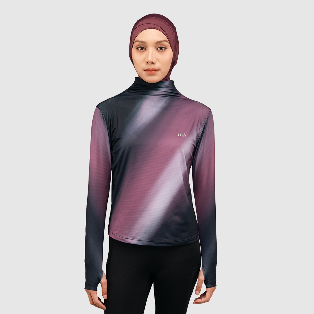 HIA Everywear Bhava พิมพ์แขนยาวสีใหม่ปกติ Fit Hecktive ผ้าชุดกีฬาผู้หญิงวิ่งยิมวิ่ง Padel