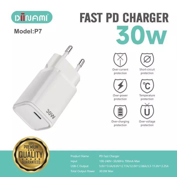 DINAMI P7 GAN Charger 30W ADAPTER ประเภท C Fast Charging PD QC SFC สําหรับ Iphone 12 13 14 15 16