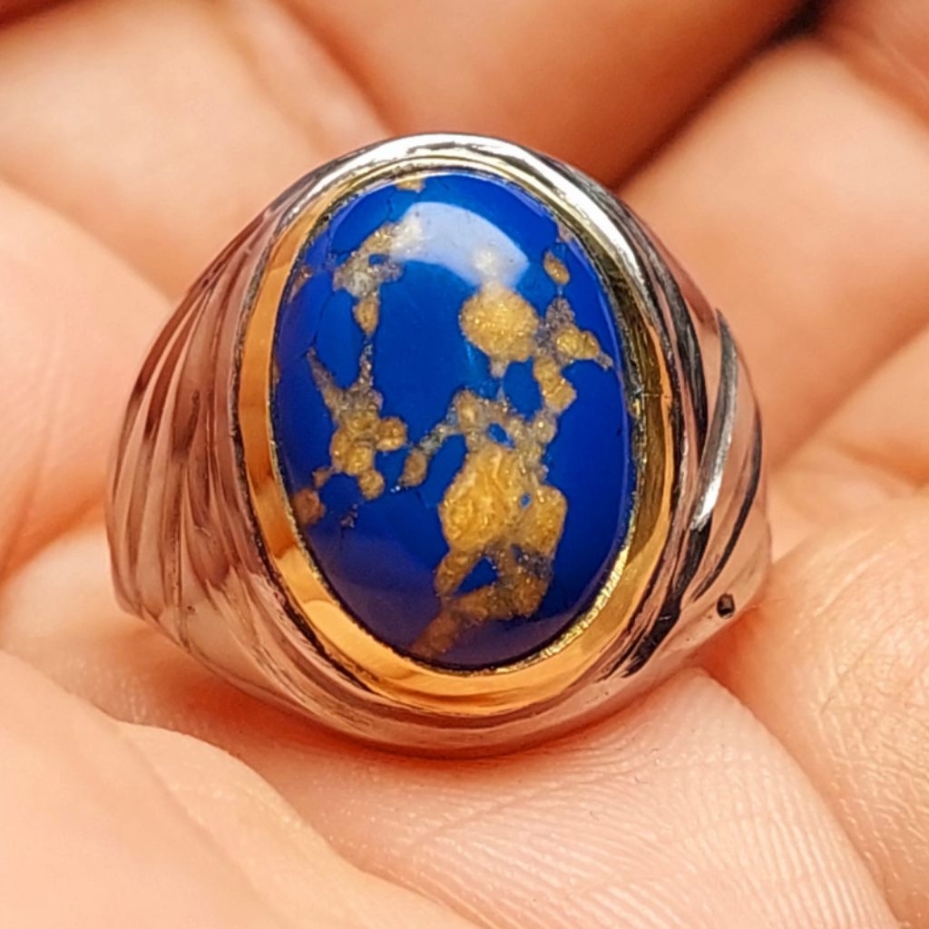 BLUE MIZONE TURQUOISE STONE RING GOLD VEIN MONEL RING HANDMADE ALUS ANTI-RUST 16mm-18mm RANDOM
