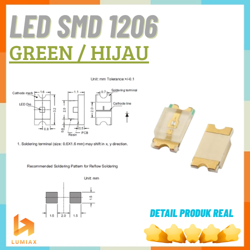 HIJAU SMD LED 1206 สีเขียว/เขียว smd type 1206