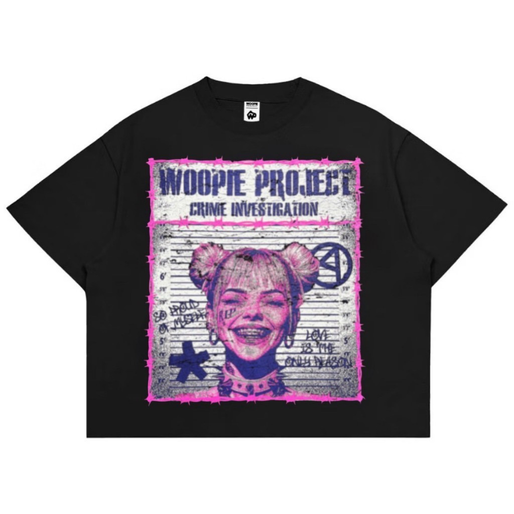 เสื้อยืด Boxy Fit ผ้าฝ้ายหวี 20s, 200GSM Woofie Project Harley Quinn Black