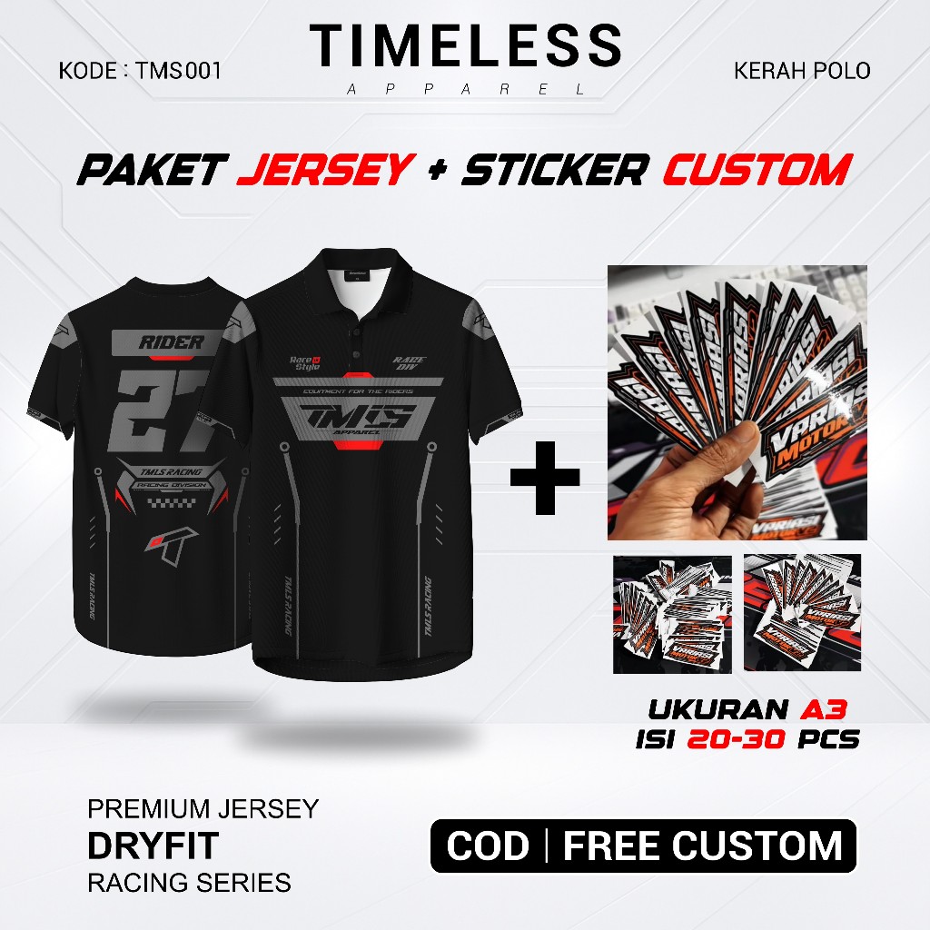 RACING JERSEY PACKAGE + สติ๊กเกอร์ CUSTOM A3 - ออกแบบการต่ออายุฟรี NAME NUMBER SPONSOR