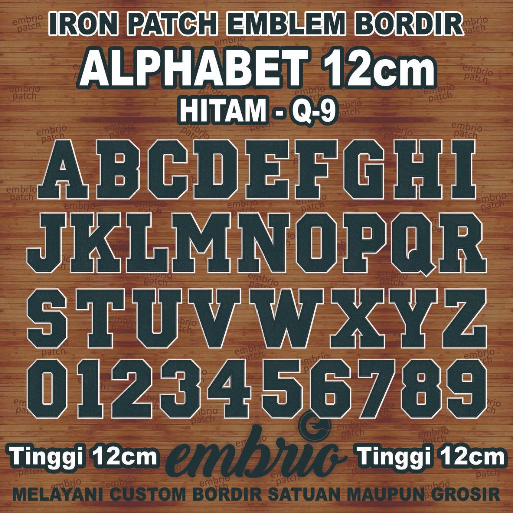 12 ซม.-HT แพทช์เหล็ก ALPHABET LETTERS และตัวเลขปักสัญลักษณ์ 12 ซม.สีดํา Q-9