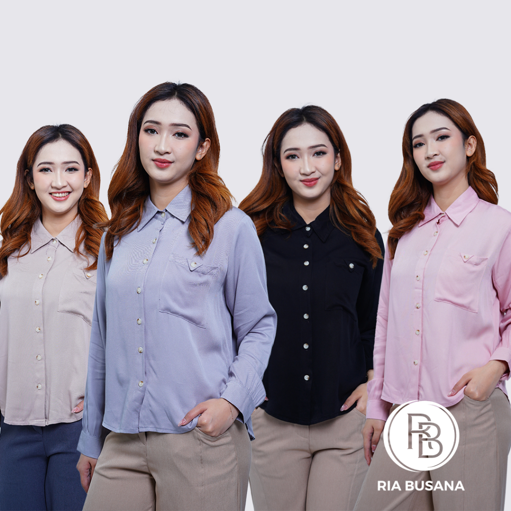 KEMEJA Ria Busana - Lexi - เสื้อเชิ้ตคอปกศิลปะเรยอนแขนยาวธรรมดาสําหรับผู้หญิง L0124