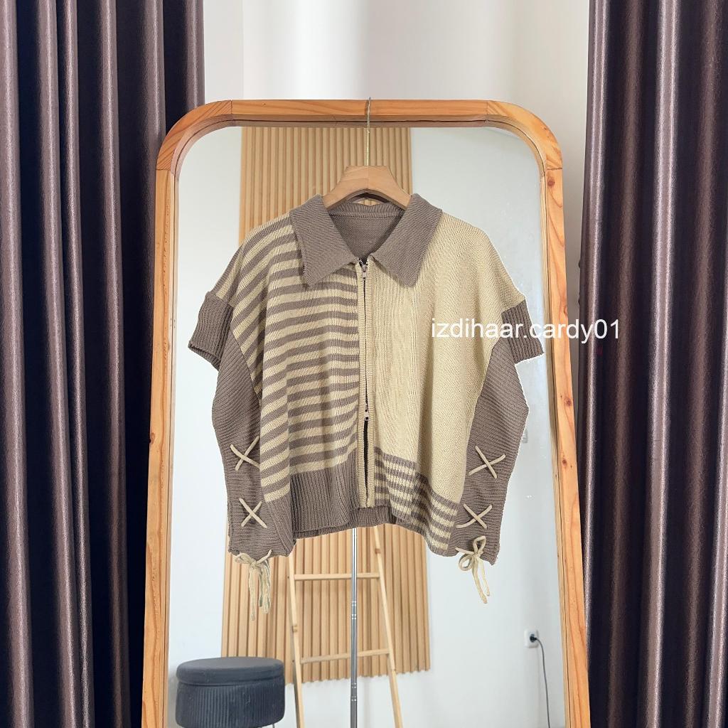 Tinesha Vest Crop Zipper เสื้อถักผู้หญิงเสื้อกั๊กคอปกลาย