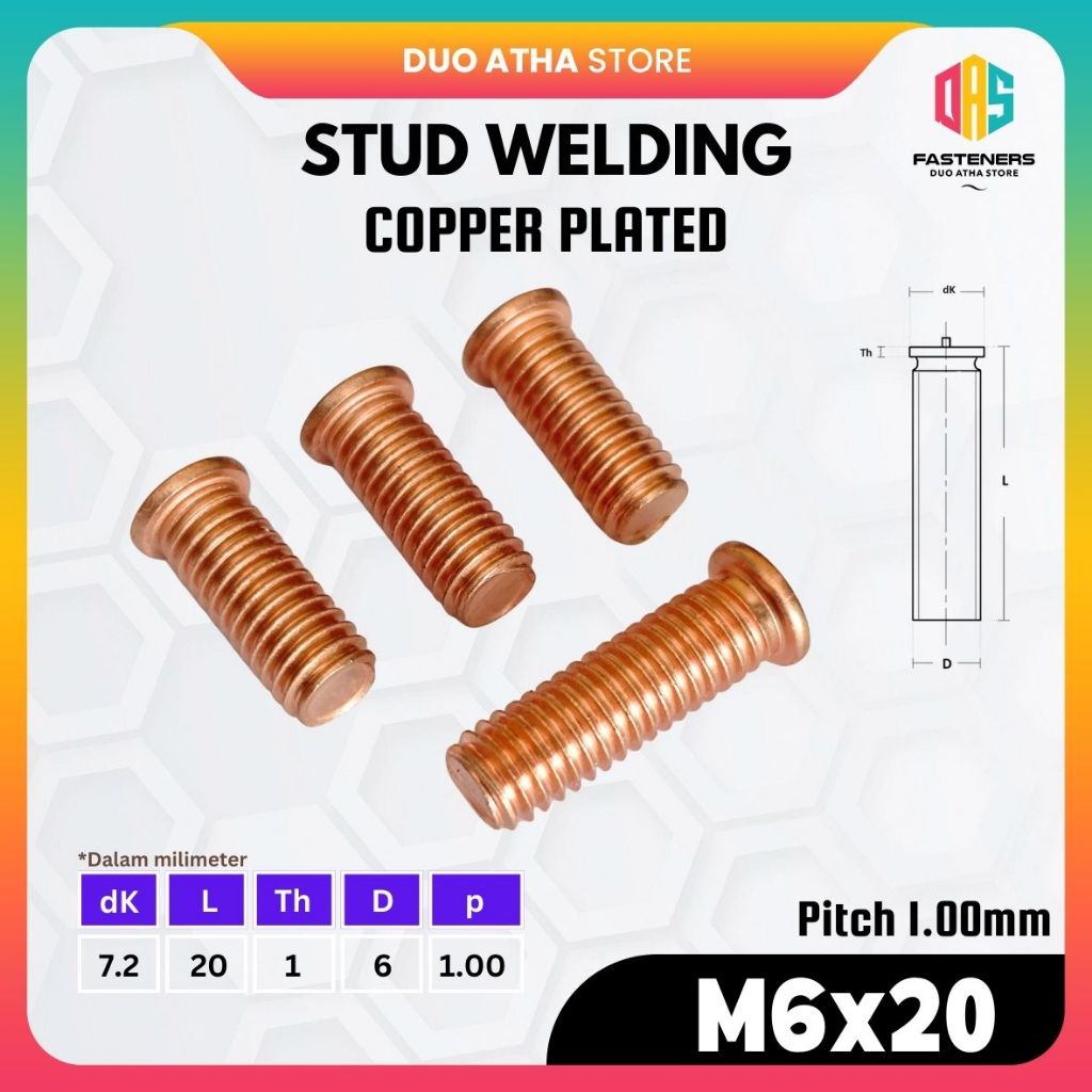 สตั๊ดเชื่อม Bolt M6x20 ทองแดงชุบ/สตั๊ด Bolt M6x20 ทองแดง/M6x20 ทองแดงยิง Bolt