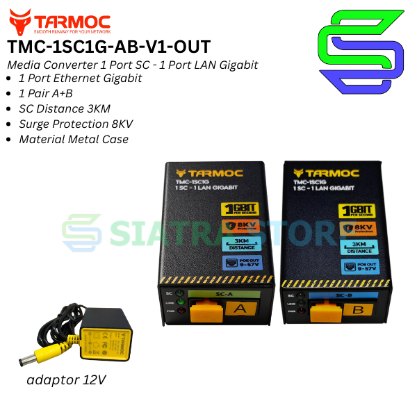 Tarmoc TMC-1SC1G-P-V1-OUT | Media Converter 1FO 1LAN / 1 FO 1 LAN Gigabit POE IN POE out 9-57 Volt |