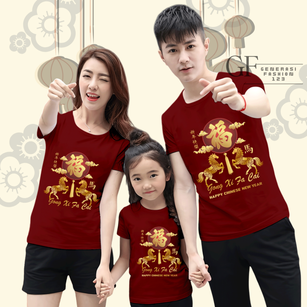 GF123/ เสื้อยืดครอบครัวคู่ 24s สําหรับเด็กชายและเด็กหญิง เหมาะสําหรับงานตรุษจีน kuda gong xi fa chai
