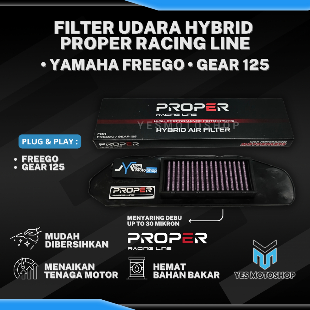 PROPER RACING LINE FREEGO GEAR 125 AIR FILTER 100% PROPER RACING LINE HYBRID AIR FILTER
