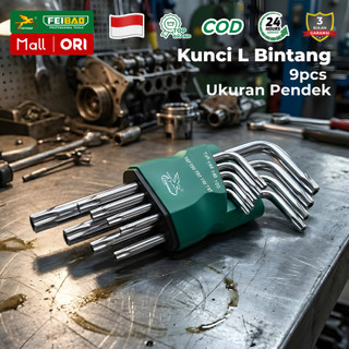 FEIBAO Kunci L Bintang 9 Pcs Ukuran Pendek Star Hex Key Set T10-T50 Kunci L Set (Short) 6 sudut
