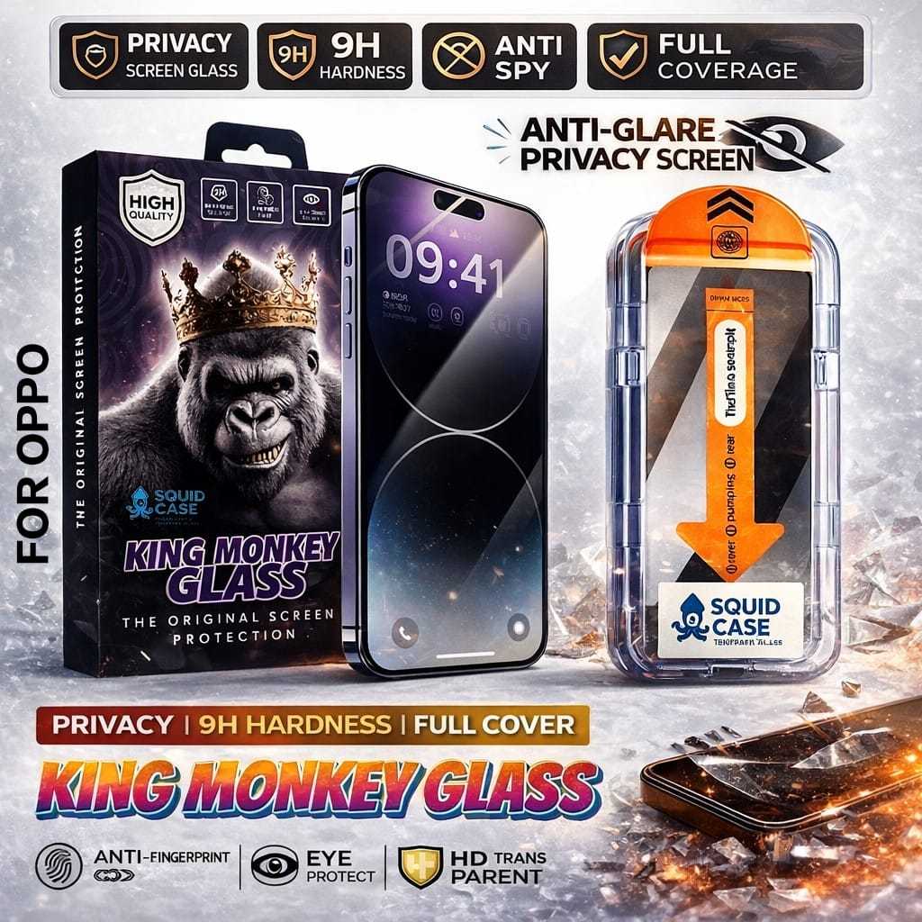 TEMPERED GLASS GORILLAS [PRIVACY] KINGMONKEY EASY INSTALL OPPO A17 A17k A16 A16s A16k A15 A77 A57 A5