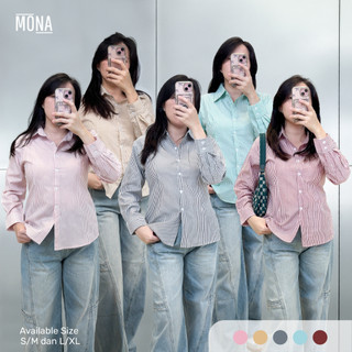 Kemeja Fitted Wanita | Kemeja Kerja Wanita Stripe Karet | Atasan Wanita Secret Shirt - MONA.IDN
