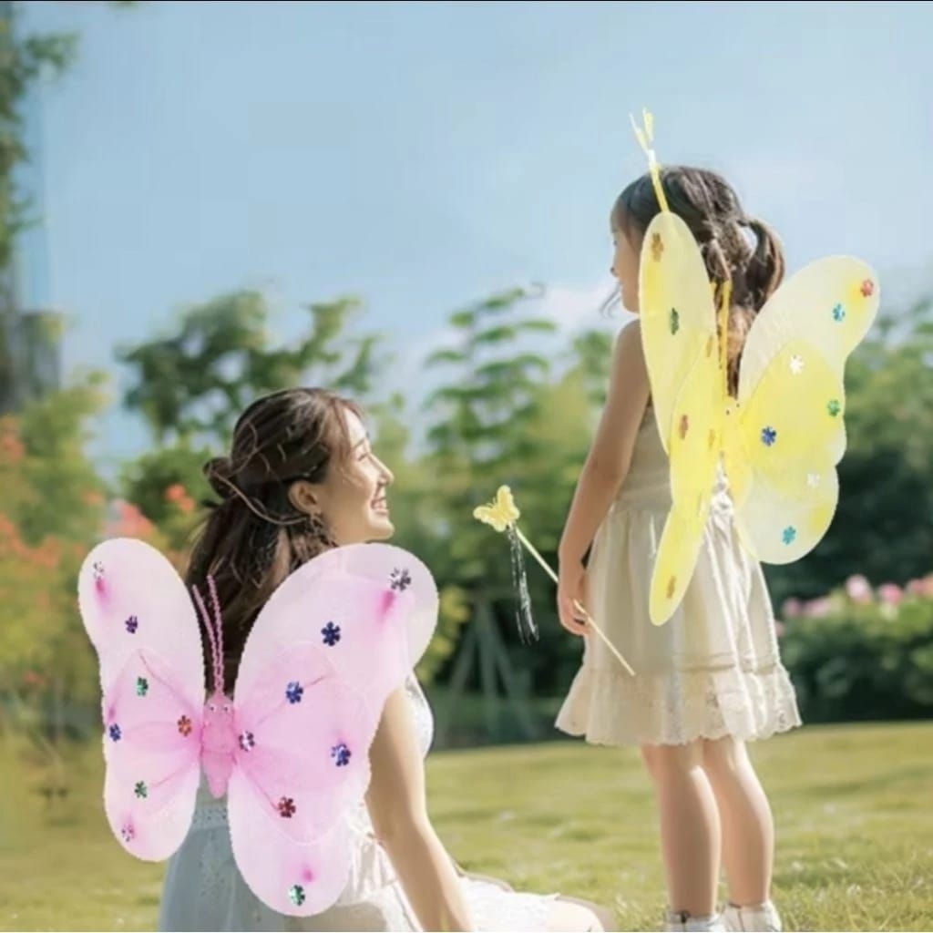 FAIRY WINGS BUTTERFLY GIRLS STICK HEADBAND ANGEL WINGS