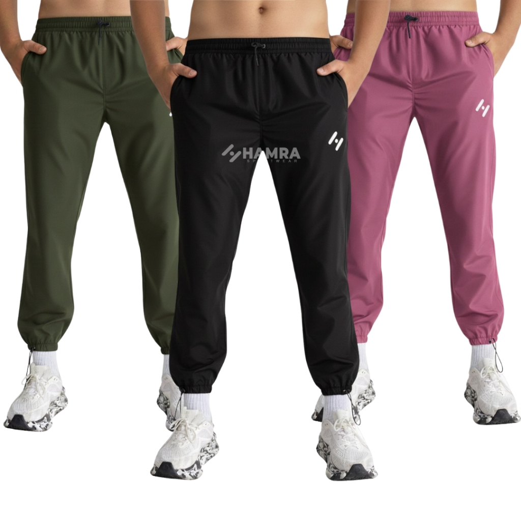 Hamra Sport Wear - กางเกงฝึกซ้อมกางเกงร่มชูชีพระดับพรีเมียมสําหรับผู้ชายและผู้หญิงสีดํา TD 01