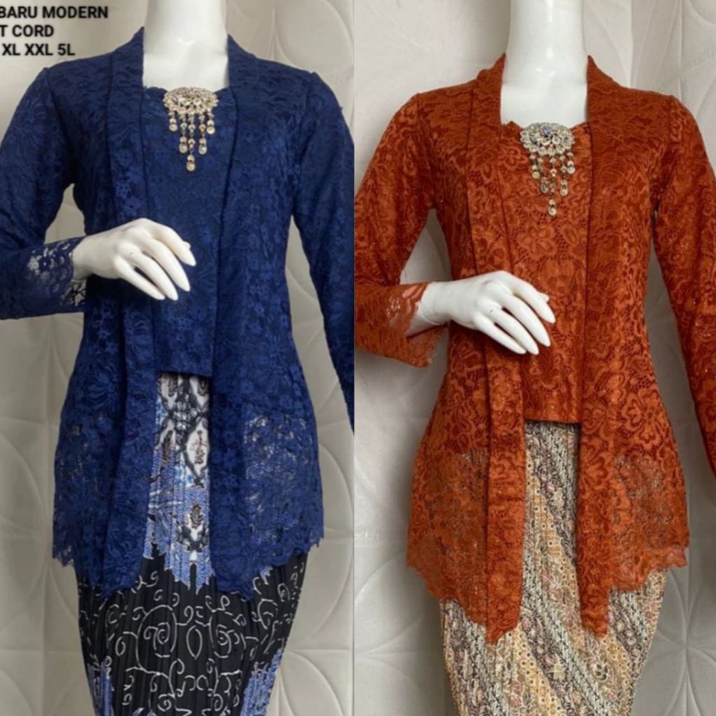 Jumbo Brocade Kebaya Set 4XL XXXXL Ld 130 Modern Kebaya Top แขนยาวลูกไม้ Motif