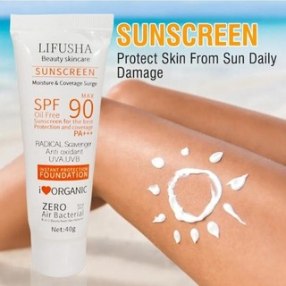 LIFUSHA Sunscreen Krim SPF 90+ Tahan Air Kulit Normal Sehat - Perlindungan Matahari Premium Leher Tubuh 40g body serum Sunblock
