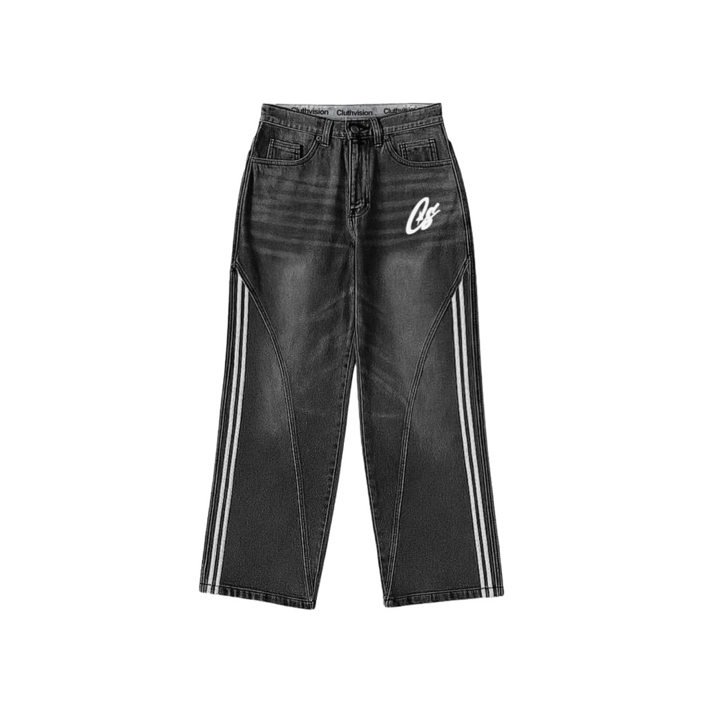 BAGGY JEANS GREY WASH STRIPE + BASIC GREYWASH