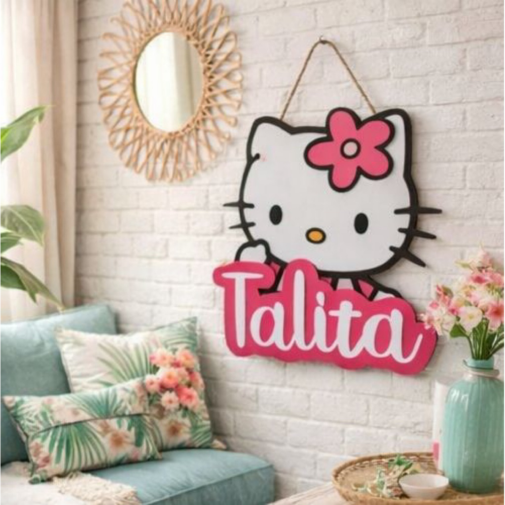 CUSTOM CHILDRENS NAME HELLO KITTY WALLDECOR SHABBY CHIC ROOM WALL DECORTATION DISPLAY DECORATION