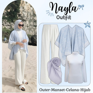 Nayla Outfit Set Hijab 4in1 (Outer, Manset, Celana, Hijab) OOTD Hangout Pantai Jalan Simpel - KA105