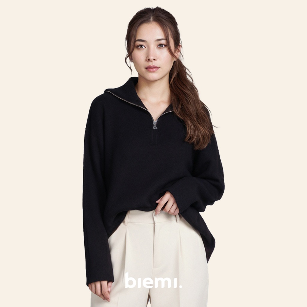 BIEMI - Polar Zip Plain Sweater - Zip Sweater - สเวตเตอร์