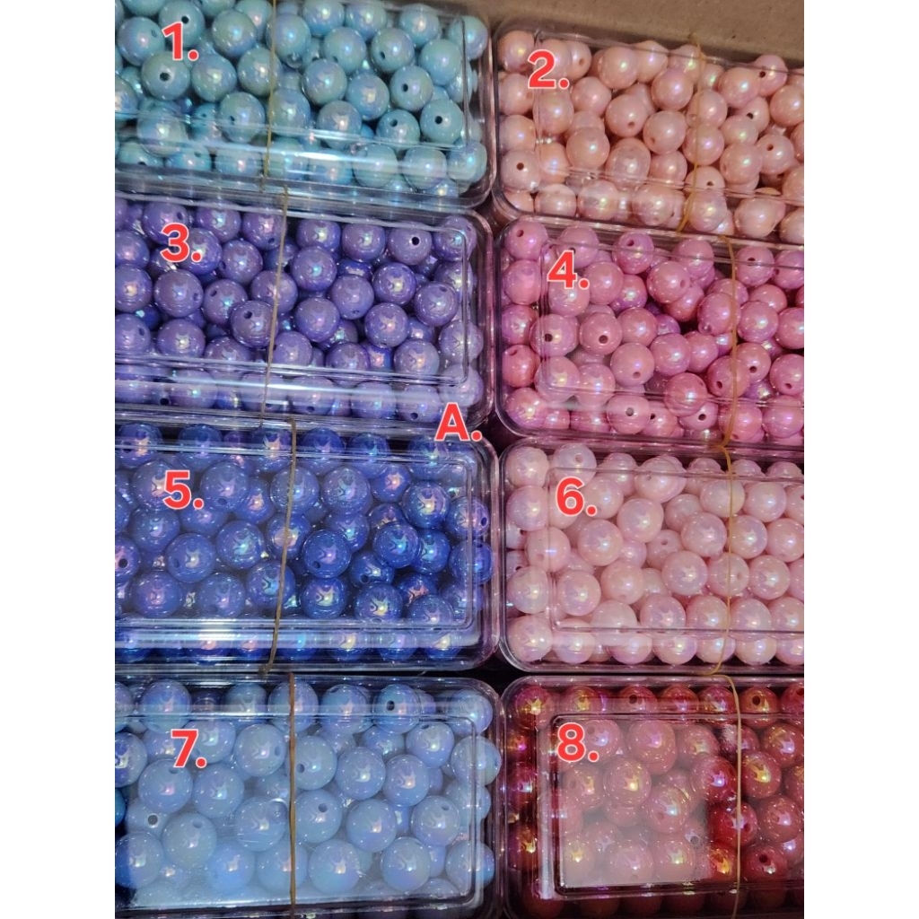 ลูกปัดทรงกลม UV 16mm, 12mm / Hexa-Boldis / Love Marble Star (คละสี)