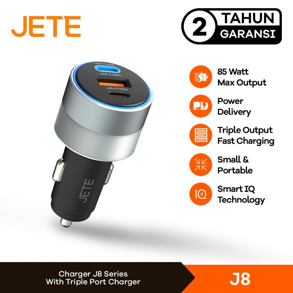 JETE J8 ที่ชาร์จแบตในรถ 85W 2 USB-A & 1 USB-C PD QC 3.0 - รับประกัน 2 ปี