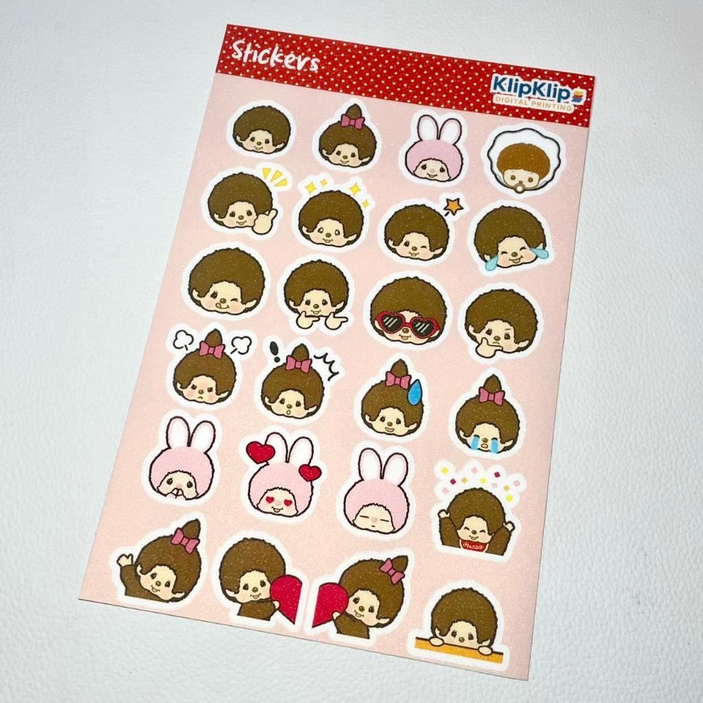 KLIPKLIP - ชุดสติ๊กเกอร์ Monchhichi Glitter Mini 2–2.5 cm | การตกแต่งวารสารแพ็คแสดงออกน่ารัก - A3D