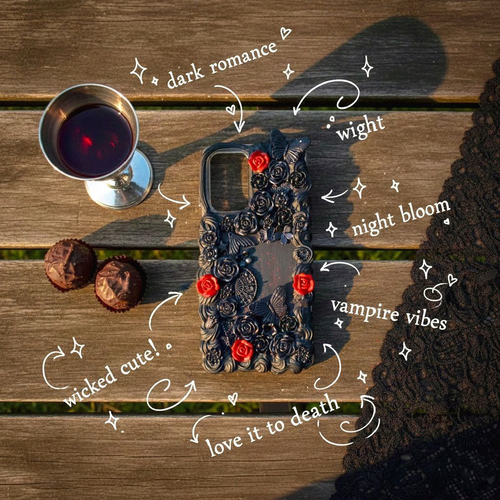 (decobytos) PRE-ORDER Decoden เคสโทรศัพท์ปลอก Dark Gothik Flower รวบรวมสําหรับ HP Handmade Deco ครีม