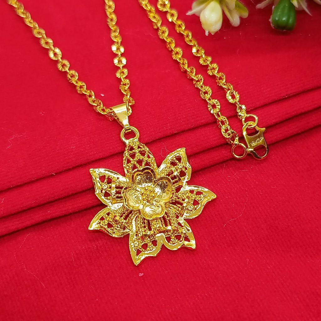 24K GOLD PLATED KENDARI FLOWER PENDANT NORI NECKLACE