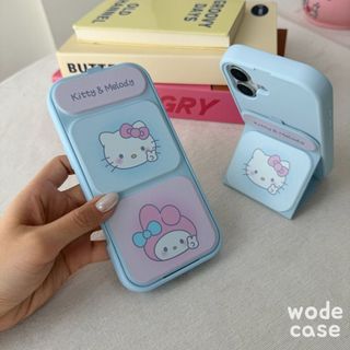 WODECASE Kitty&Melody Standing Case Softcase Built-in dengan Foldable Holder untuk iPhone 11 12 13 14 15 16 17 Pro Max